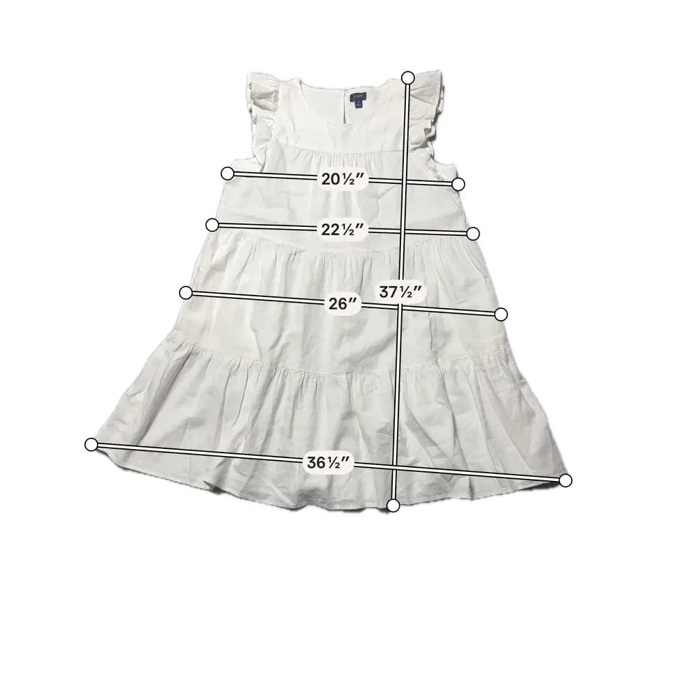 J.Crew Mini Dress Womens 12 White Linen Blend Tiered Ruffle Sleeveless Classic